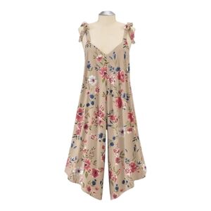 SUMMER FLAX WOMEN FLORAL LINEN BLEND JUMPSUIT ROMPER WIDE LEG